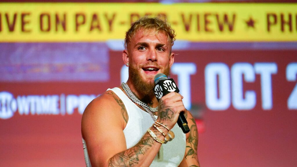 Jake Paul speaks during a news conference Pic: AP